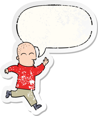 Bir insan tarafından çizilmiş, sıkıntılı, yaşlı bir çıkartma ile koşan bir karikatürist.