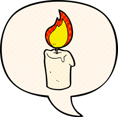 Bir insan tarafından çizilmiş çizgi roman tarzında konuşma baloncuğu olan bir mum.
