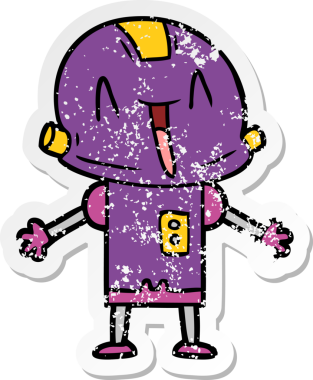 Bir insan tarafından çizilmiş karikatür robotunun sıkıntılı çıkartması.