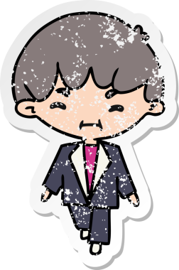 Kederli çıkartma çizimi, kawaii insan tarafından çizilmiş takım elbiseli yakışıklı adam.