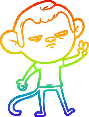 Gökkuşağı gradyan çizgi çizimi bir insan tarafından çizilmiş sinir bozucu bir maymun