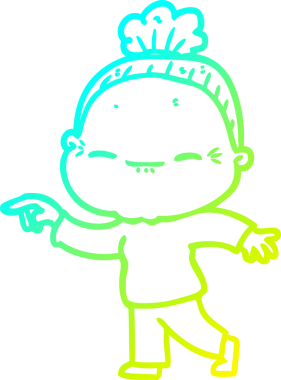 Bir insan tarafından çizilmiş barışçıl, yaşlı bir kadının soğuk çizgi çizimi.