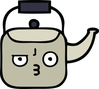 Bir insan tarafından çizilmiş tatlı bir çaydanlık karikatürü.