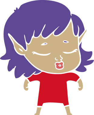 Bir insan tarafından çizilmiş düz renkli bir elf kızı.