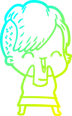 Bir insan tarafından çizilmiş, mutlu bir hipster kız çizgi filmi.