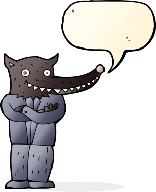 Bir insan tarafından çizilmiş konuşma balonu olan bir kurt adam.