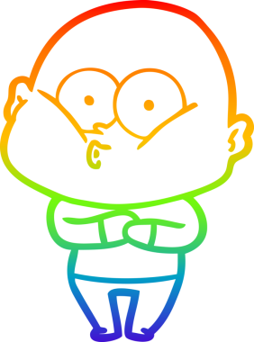 Gökkuşağı gradyan çizgi çizimi bir insan tarafından çizilmiş kel bir adamın çizimi