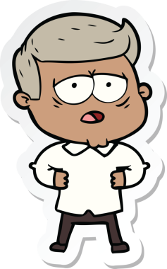 Bir insan tarafından çizilmiş yorgun bir çizgi film çıkartması.