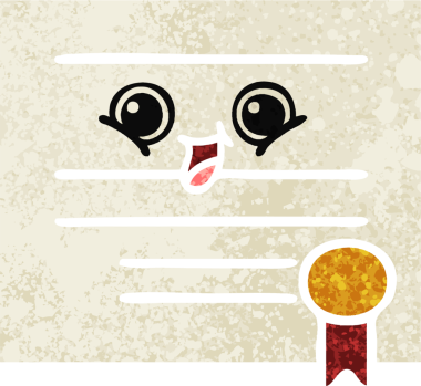 Bir insan tarafından çizilmiş mezuniyet diplomasının retro çizim tarzı karikatürü.