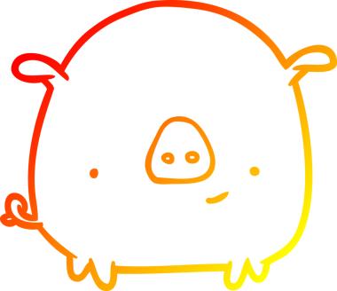 Bir insan tarafından çizilmiş mutlu bir domuzun sıcak çizgi çizimi