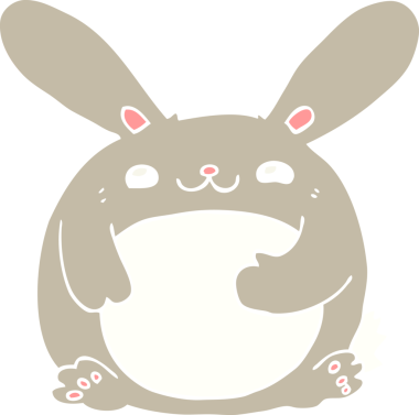 Bir insan tarafından çizilmiş düz renkli çizgi film tavşanı