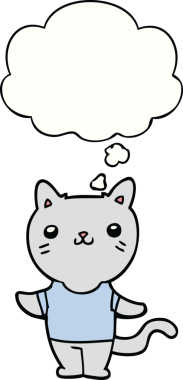 Bir insan tarafından çizilmiş düşünce kabarcığı olan çizgi film kedisi.
