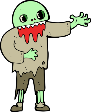 Bir insan tarafından çizilmiş ürkütücü bir zombi çizgi filmi.