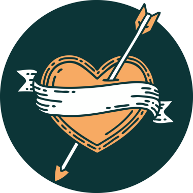 Bir insan tarafından çizilmiş ok kalp ve pankartın ikonik dövme şekli