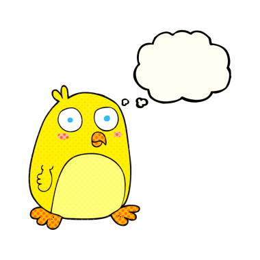 Bir insan tarafından çizilmiş serbest çizim balon karikatür kuşu.