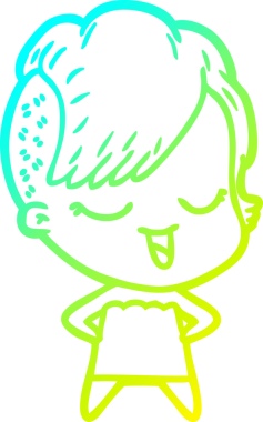 Bir insan tarafından çizilmiş mutlu çizgi film kızı çizimi.