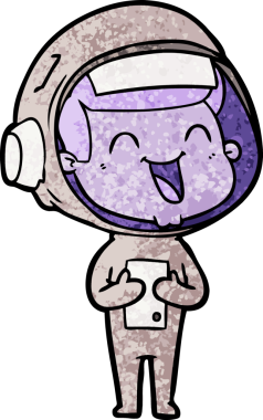 Bir insan tarafından çizilmiş mutlu astronot çizgi filmi.