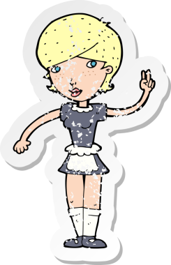 Bir karikatür garsonunun insan tarafından çizilmiş eski, sıkıntılı çıkartması.