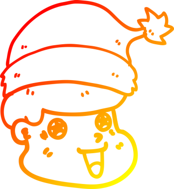 Bir insan tarafından çizilmiş Noel şapkası giyen bir adamın sıcak çizgi çizimi.