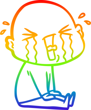 Bir insan tarafından çizilmiş ağlayan kel bir adamın çizgi çizimi.