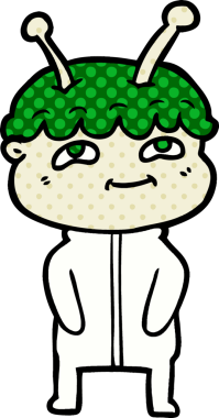 Bir insan tarafından çizilmiş dost canlısı çizgi film uzay adamı.