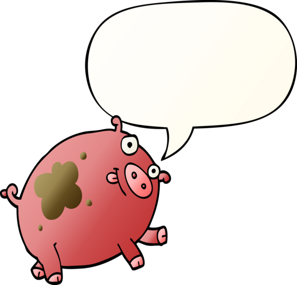 Bir insan tarafından çizilmiş, konuşma baloncuklu çizgi film domuzu.