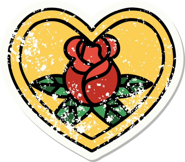 Geleneksel bir kalp stili ve bir insan tarafından çizilmiş çiçek dövmesi.