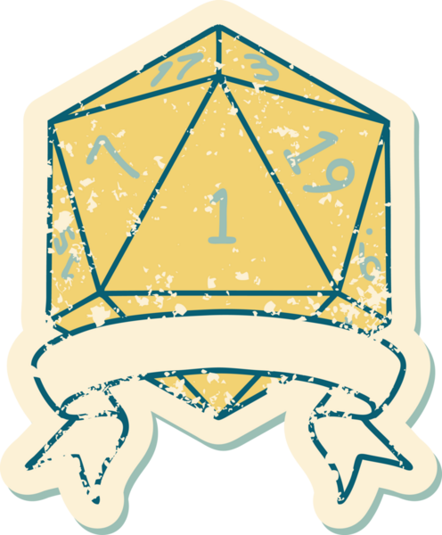 Retro Dövme Biçimi Doğal Bir d20 zar bir insan tarafından çizildi