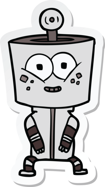 Bir insan tarafından çizilmiş mutlu çizgi film robotunun çıkartması.