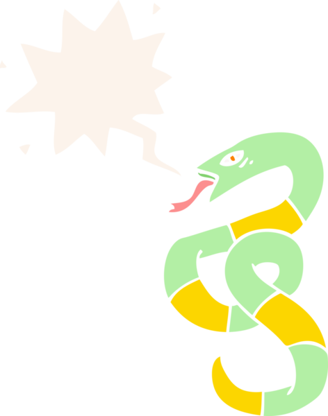 Bir insan tarafından çizilmiş eski usul konuşma balonlu tıslayan çizgi film yılanı