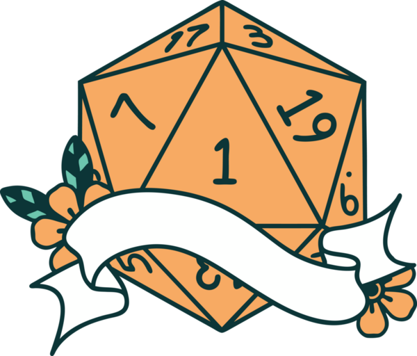 Retro Dövme Biçimi Doğal Bir d20 zar bir insan tarafından çizildi