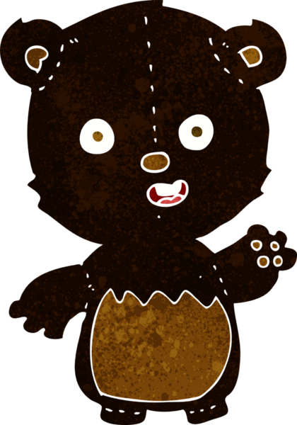 Bir insan tarafından çizilmiş siyah ayı yavrusunu sallayan çizgi film.