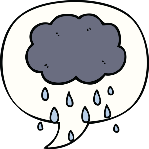 Bir insan tarafından çizilmiş konuşma baloncuğuyla yağmur yağıyor.