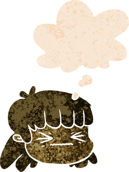 Düşünce baloncuklu karikatür kadın yüzü bir insan tarafından çizilmiş dertli retro tarzı