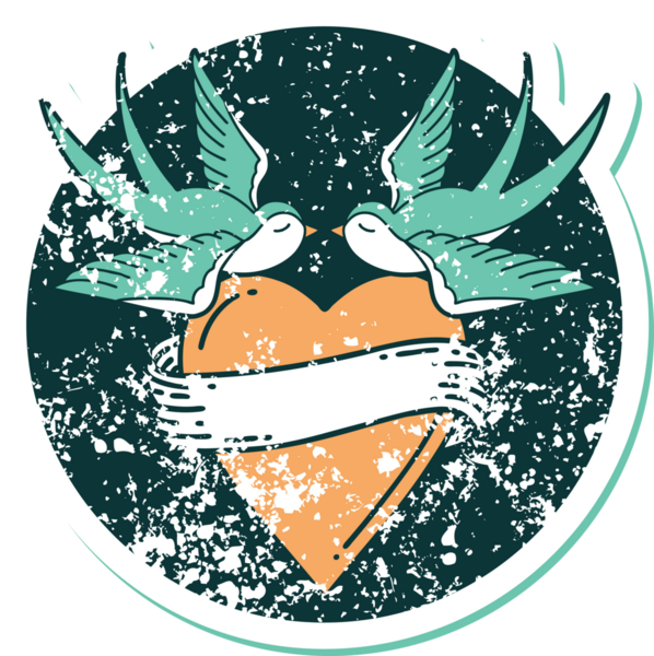 Kederli sembolik dövme stili kırlangıçlar ve bir insan tarafından çizilmiş sancaklı kalp.