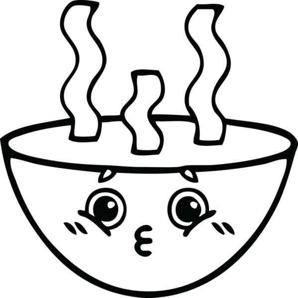Bir insan tarafından çizilmiş sıcak çorba tabağının çizgi çizimi.