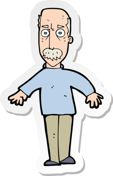 Çizgi film çıkartması. Bir insan tarafından çizilmiş yaşlı bir adam.