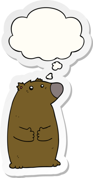 İnsan tarafından çizilmiş bir çıkartma olarak düşünce baloncuğu olan çizgi film ayısı.