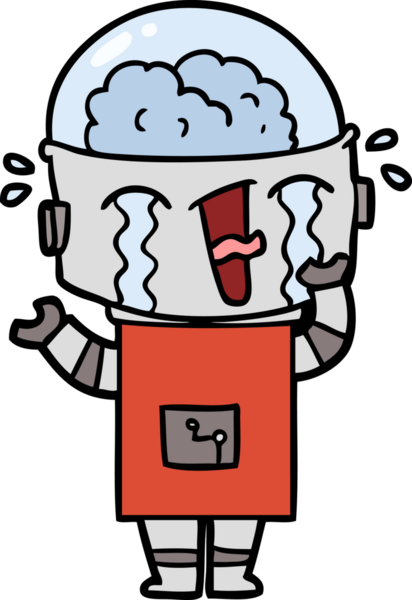 Bir insan tarafından çizilmiş ağlayan robot çizgi film.