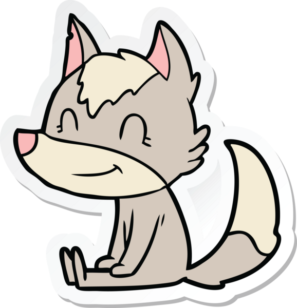 Bir insan tarafından çizilmiş dost canlısı bir kurt çizgi filminin çıkartması.