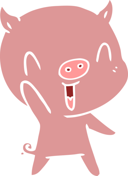 Bir insan tarafından çizilmiş mutlu düz renkli çizgi film domuzu