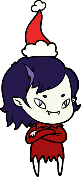 Bir insan tarafından çizilmiş Noel Baba şapkası takan arkadaş canlısı bir vampir kızın el çizimi.