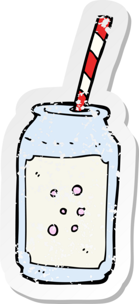 Bir insan tarafından çizilmiş köpüklü içecek ve samandan oluşan karikatür yapıştırması.