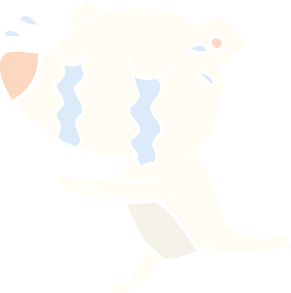 Düz renkli çizgi film ağlayan kutup ayısı bir insan tarafından çizilmiş.