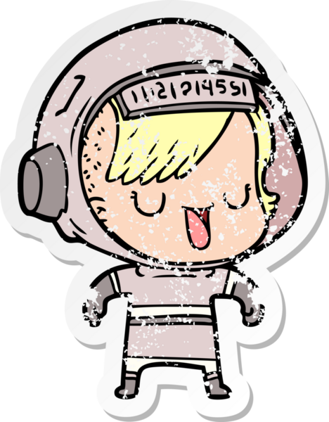 Bir insan tarafından çizilmiş karikatür astronot kadının sıkıntılı çıkartması.