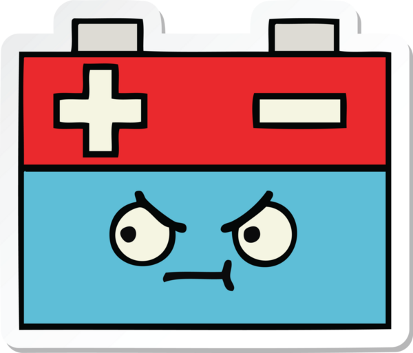 Bir insan tarafından çizilmiş şirin bir araba aküsünün çıkartması.