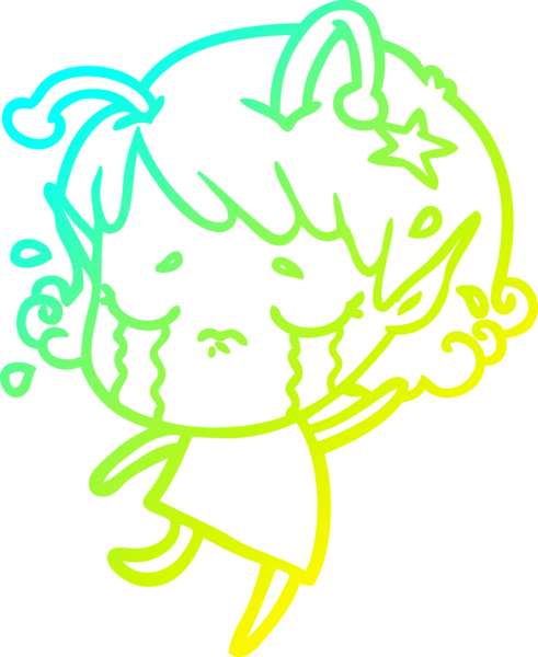 Bir insan tarafından çizilmiş ağlayan uzaylı kız çizgi filmi.