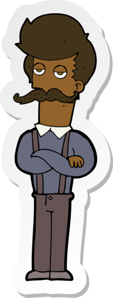 Bir insan tarafından çizilmiş bıyıklı bir karikatürcünün çıkartması.