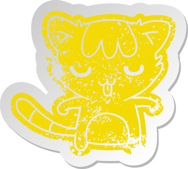 Bir insan tarafından çizilmiş kawaii şirin rakunun sıkıntılı eski çizgi film çıkartması.