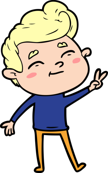 Mutlu çizgi film adamı bir insan tarafından çizilmiş bir barış işareti veriyor.